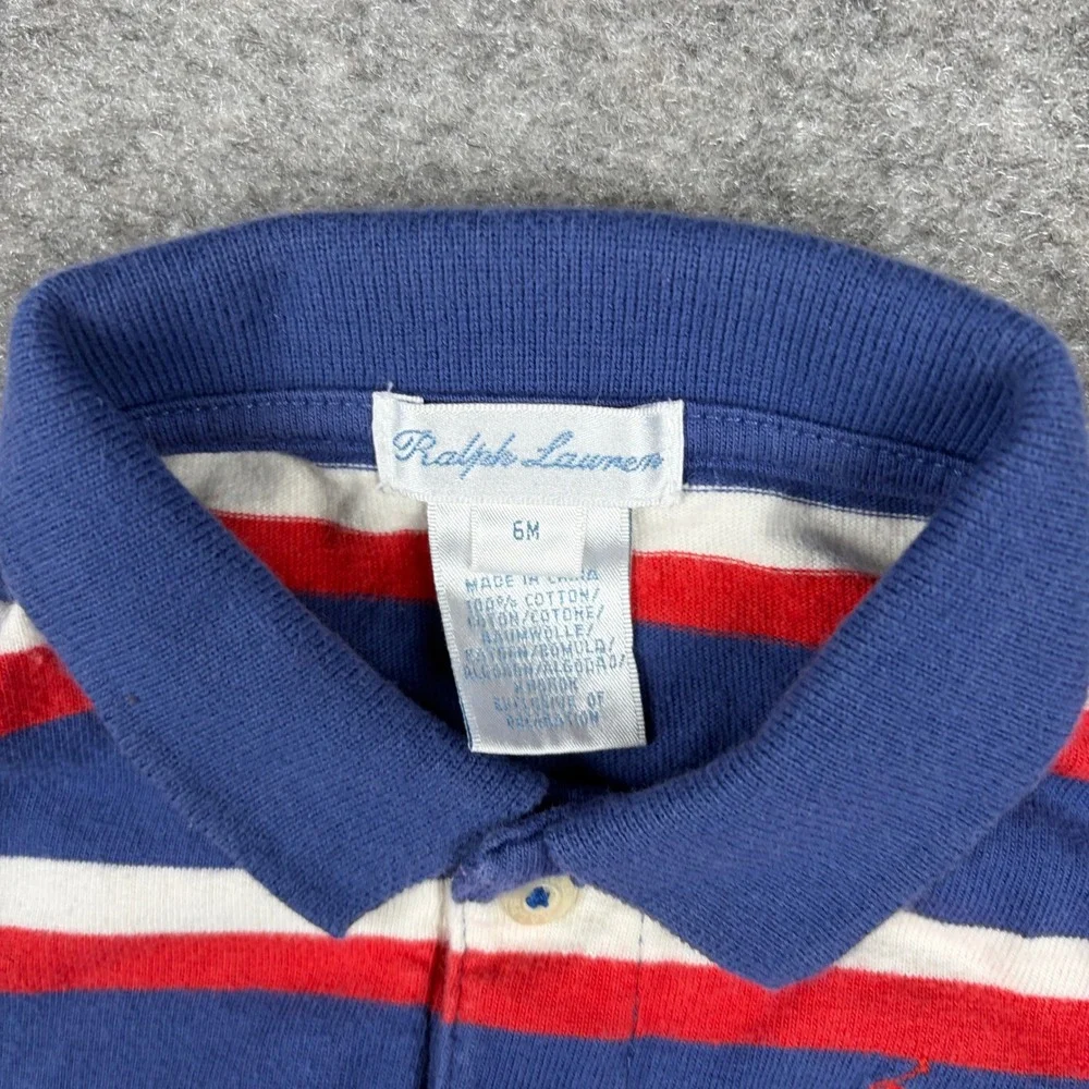 Ralph Lauren Romper Baby 6 Month Striped Red White Blue Polo Short Sleeve